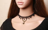 Vintage Black Lace Bead Pendant Rose Lolita Necklace-out