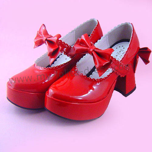 Red Shiny Bow Lolita Shoes