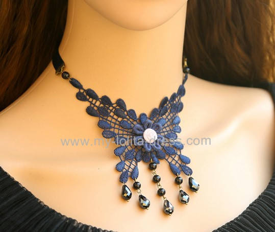 Gothic Dark Blue Color Butterfly Shape Lolita Choker Fake Collar-out