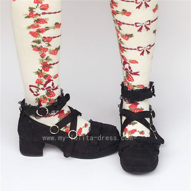 Black Sweet Lolita Square Heels Shoes with Bows
