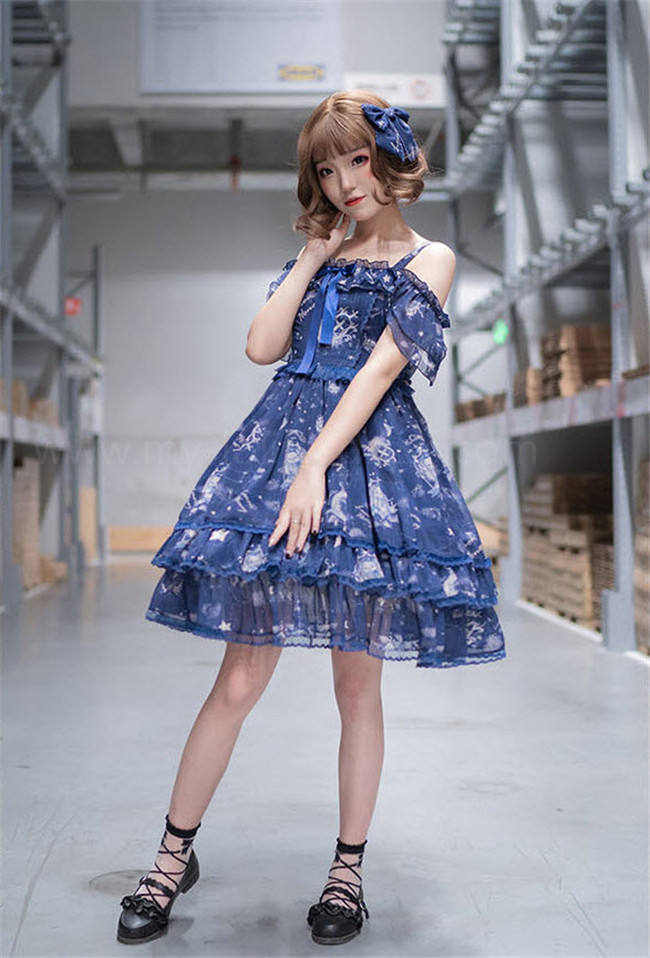 Lemon Honey ~Bear Constellation~ Fly Sleeves Printed Lolita JSK Black M In Stock