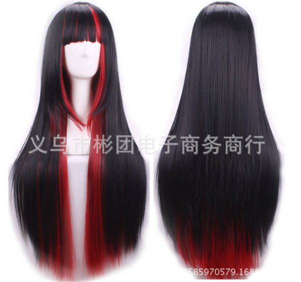 Black to Red Gradient Anime Cosplay Long Straight Wig off