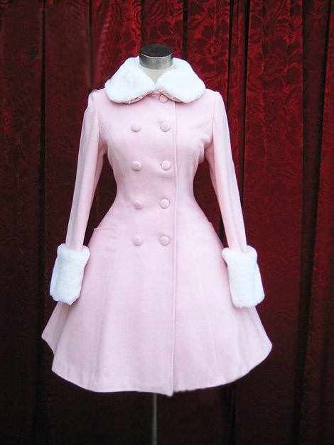 Lolita Coat with Fur Collars Removable Cape - Pink Sweet Red Christmas Wine Size S - In Stock