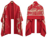 Wine Imitation of Cashmere Golden Rice Lotus Gold-stamping Shawl/Scarf -Pre-order