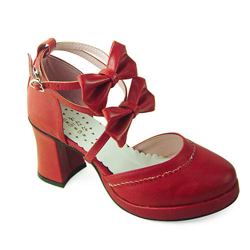 Burgundy Double Bows Lolita Shoes