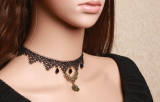 Vintage Black Lace Bead Pendant Rose Lolita Necklace-out