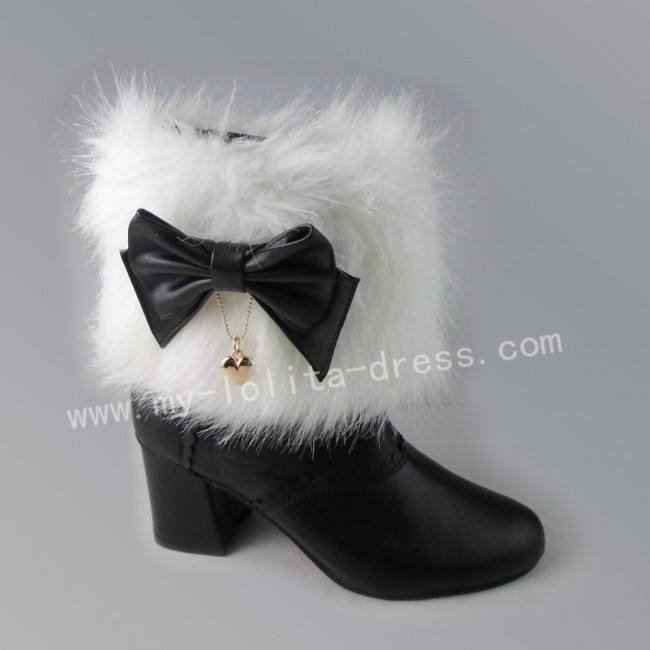 Black White Sweet Lolita Heels Boots with Bows