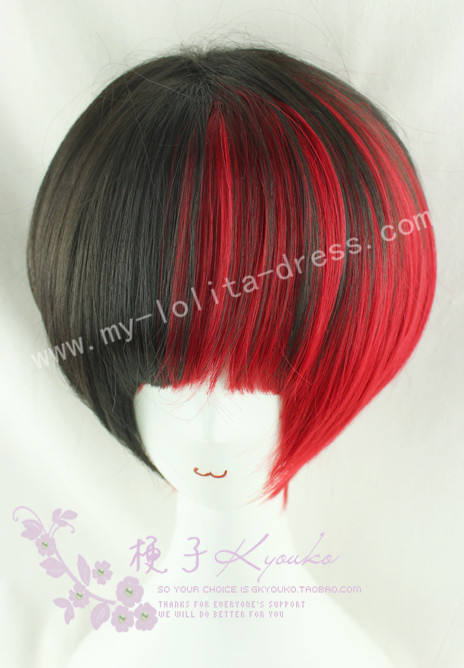 35cm Black Red Face Framing Lolita Wig