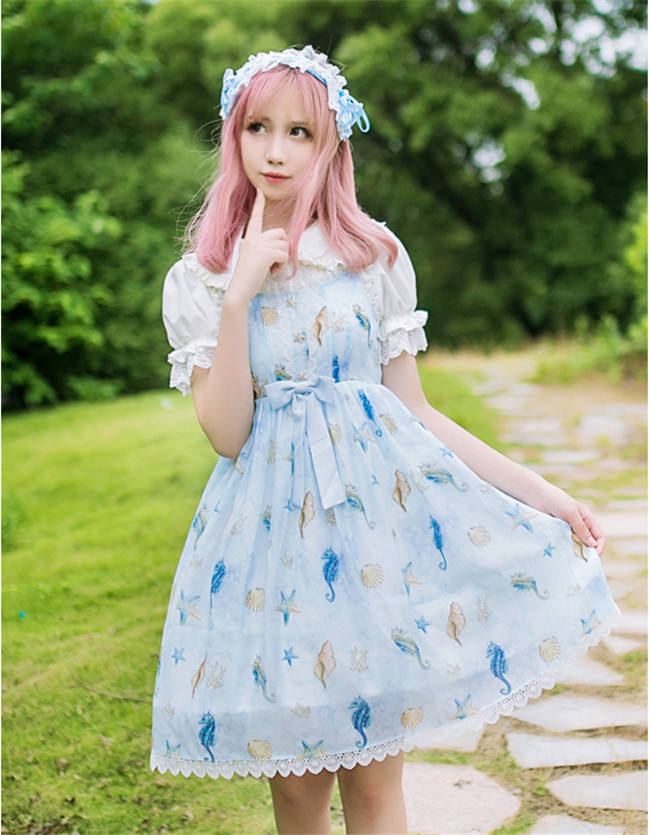 The Song of The Sea~Sweet Lolita Printed Jumper Dress