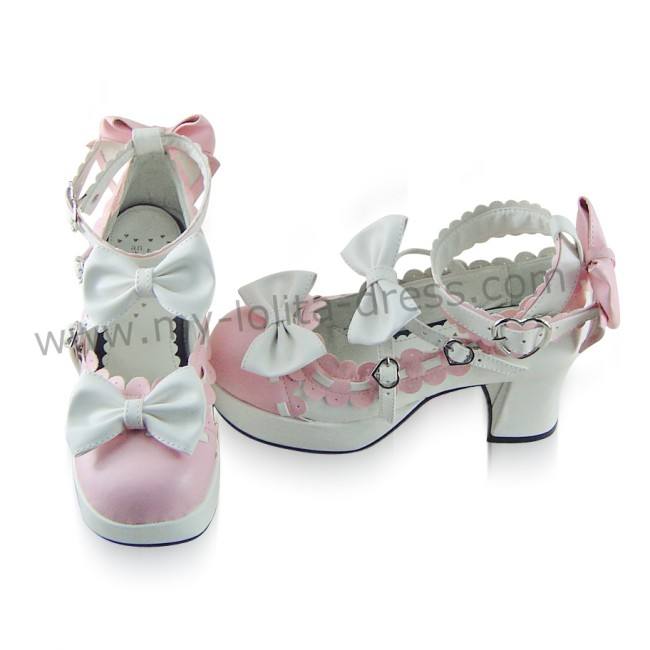 White Pink Square Heel Lolita Footwear