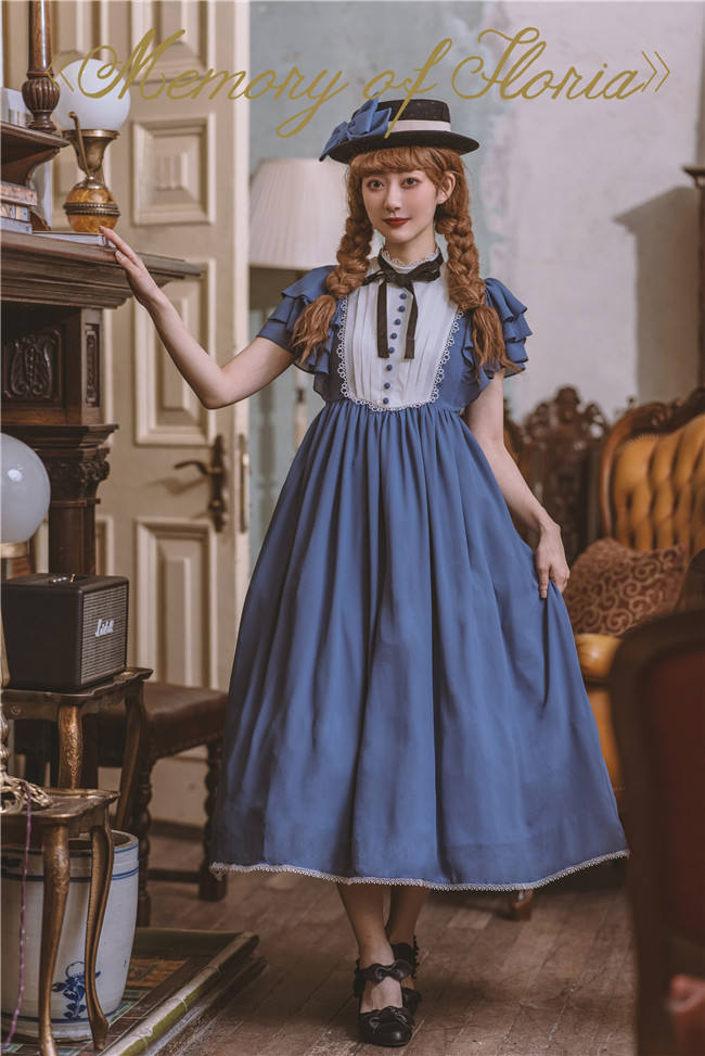 Memory of Floria~ Vintage Lolita OP Short/Long Version-Ready Made
