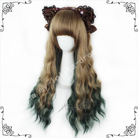 70cm Saddle Brown Green Curls Lolita Wig