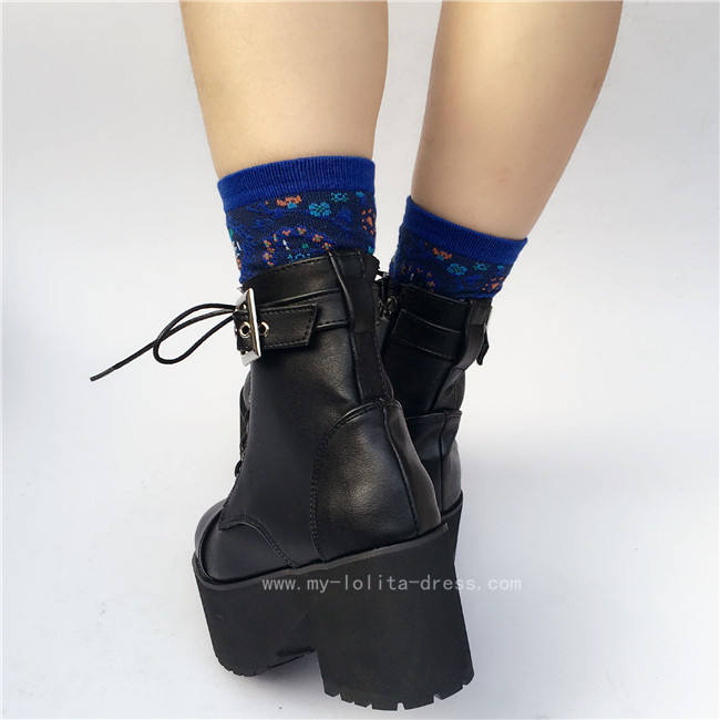 Punk Black Matte Lolita Short Boots O