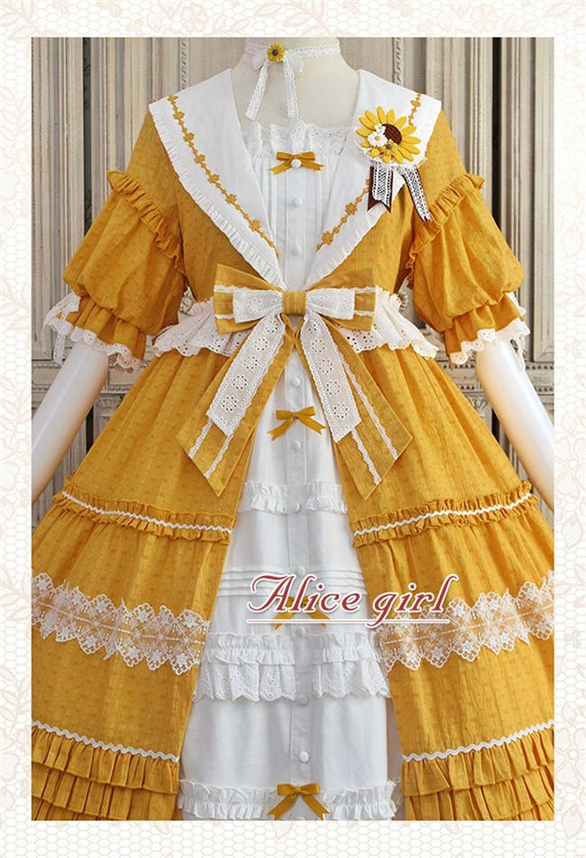 Alice Girl ~Sunflower Classic Lolita Short Sleeves OP - Green Size L - In Stock