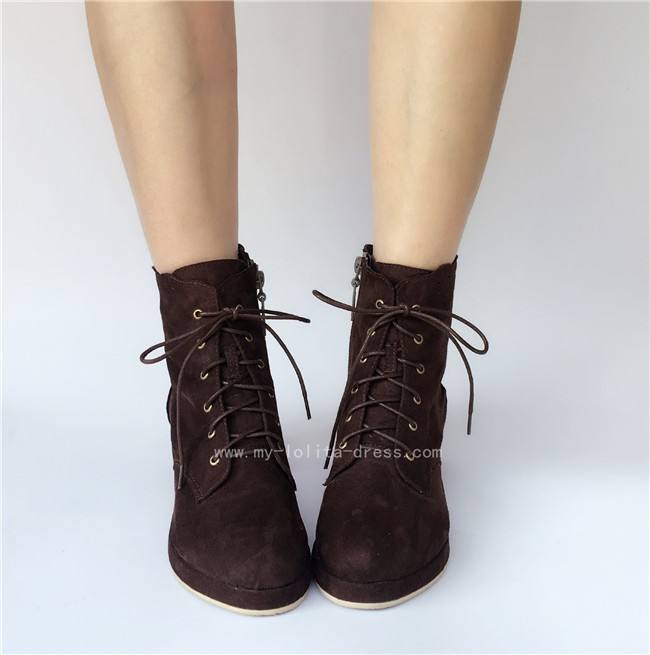 Coffee Velvet Lolita Boots for Woman