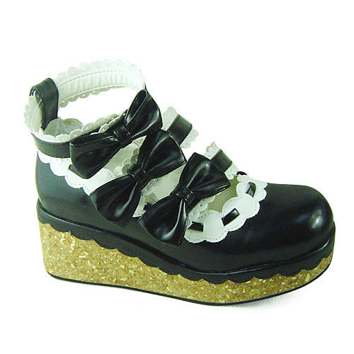 White Black Bows Lolita Shoes
