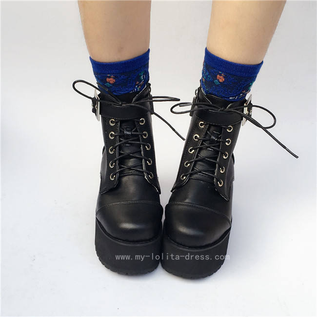 Punk Black Matte Lolita Short Boots O
