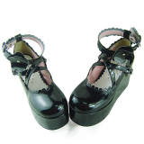 Black Shiny Flower Platform Princess Shoes