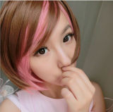Girl's Sweet Brown Pink Lolita Short Wig off