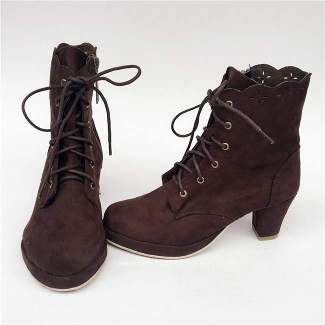 Coffee Velvet Lolita Boots for Woman