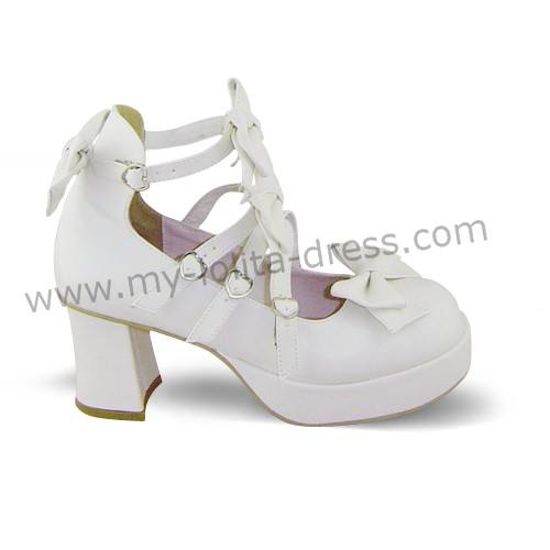 White Cross Straps Bows Lolita Shoes