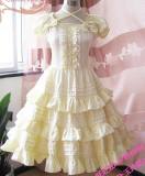 Yellow Lolita Ruffles OP Dress White Lace