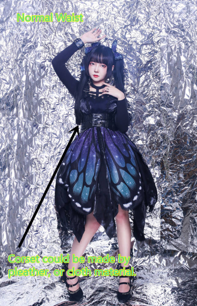 Butterfly Effect ~Punk Halloween Lolita High Waist JSK - Blue Green Short Version Size S - In Stock