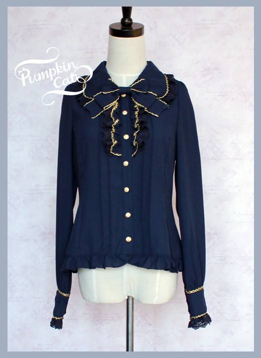 Pumpkin Cat Chiffon Long Sleeves Lolita Blouse-Ready made