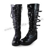 Gothic Punk Black Belts Lolita High Shaft Boots