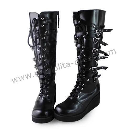 Gothic Punk Black Belts Lolita High Shaft Boots
