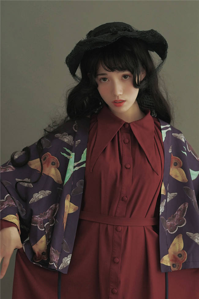Vintage Unicolor Wing Collar Lolita OP Dress - Ready Made Navy M In Stock