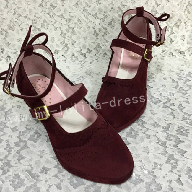Sweet Wine Velvet Lolita Hees Shoes