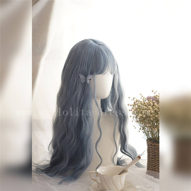 Sweet Big Wavy Daily Curls Gray Blue Lolita Wig 60cm