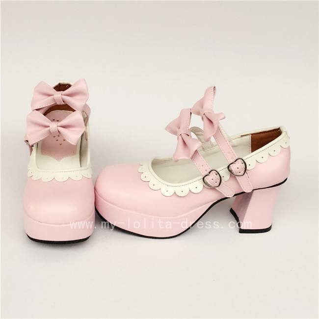 Black High Heels Lolita Shoes White Trim