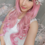 Sweet Pink with Gold Long Curls Lolita Wig off