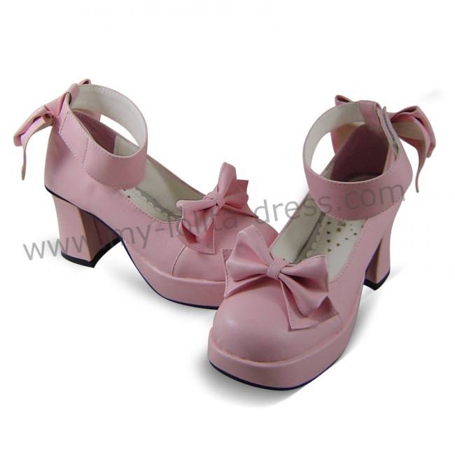 Pink Bows Wide Strap Lolita Shoes