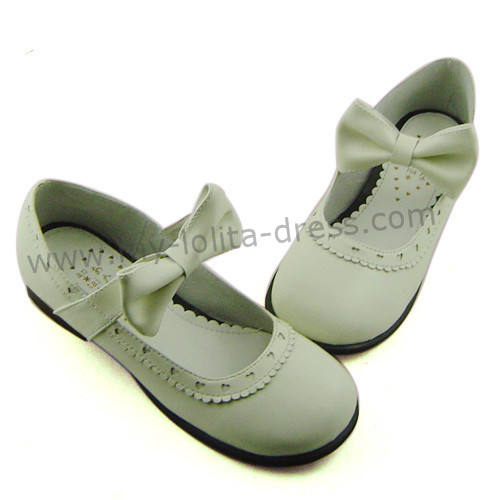 White Low Heel Bow Lolita Shoes