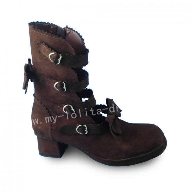 Coffee Velvet Heels Lolita Boots