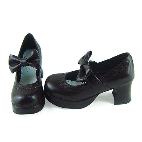 Coffee Bow Lolita Heels Shoes