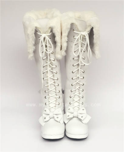 Sweet White Real Leather Upper Lolita High Boots
