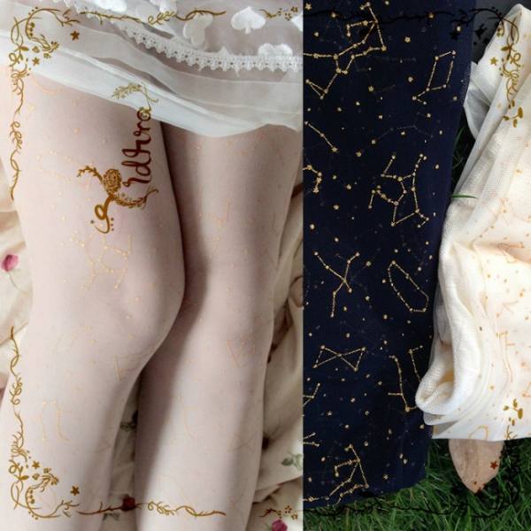 Yidhra -The Night of Galaxy- Gold-stamping Printed Lolita Tights for Summer - IN STOCK