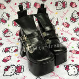 Sweet Matte Black Lolita Square Heels Shoes O