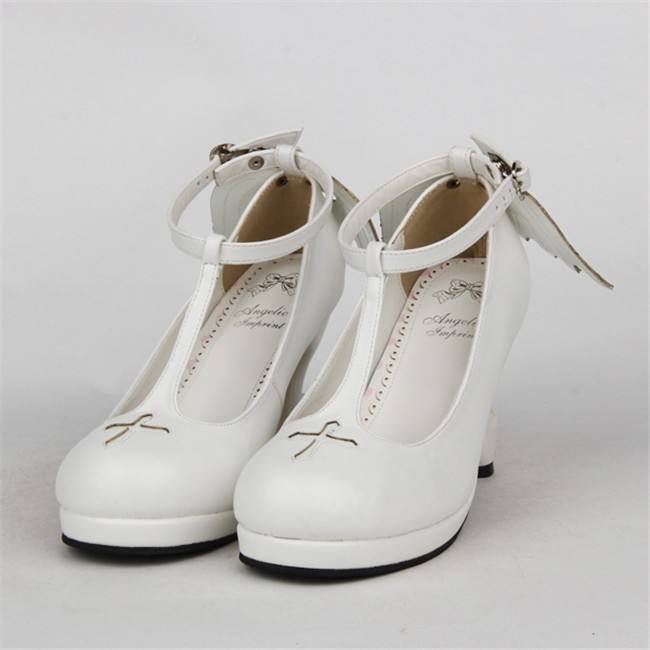 Angelic Imprint- Elegant T-shaped Straps Lolita Heels Shoes with Angel Wings