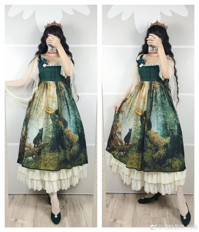 Pine Trees Forest Morning Vintage Lolita Dress-Ready Made
