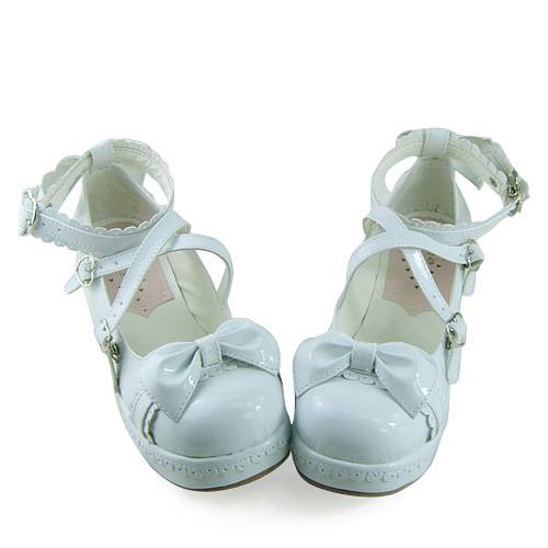 Shiny White Knots Lolita Shoes