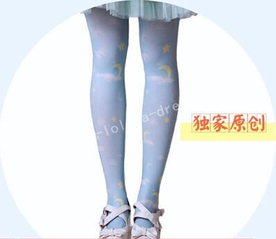 Sweet Moon Star White Cloud Prints Lolita Tights