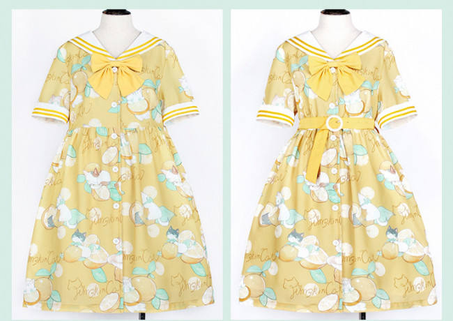 Lemon Cat~ Sweet Lolita Short Sleeves OP -out