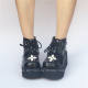 Black Gothic Lolita Shoes with White Cross Patterns