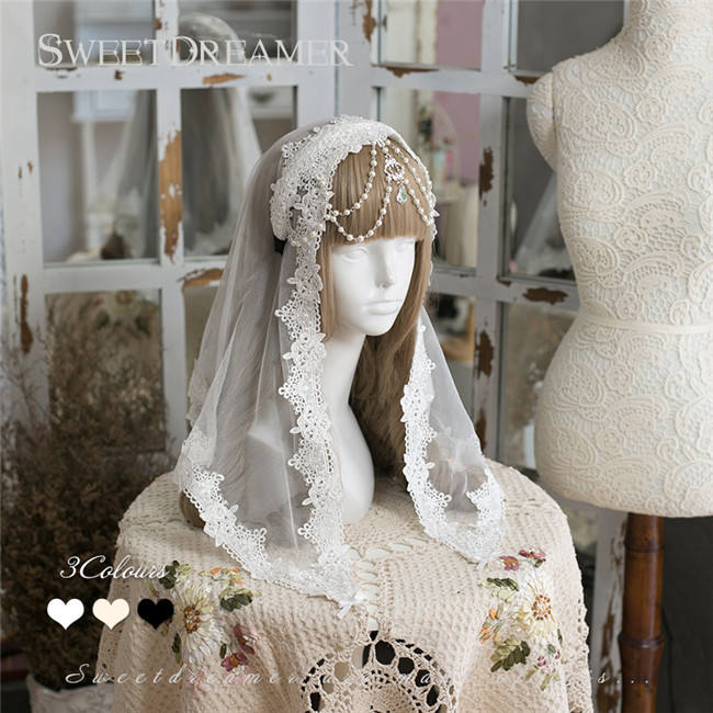 Sweet Dreamer Lace Beads Headbow and Veil Sets