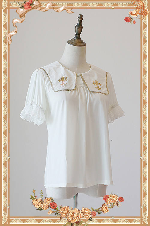 Cross~ High Density Chiffon Square Collar Short Sleeves Lolita Blouse